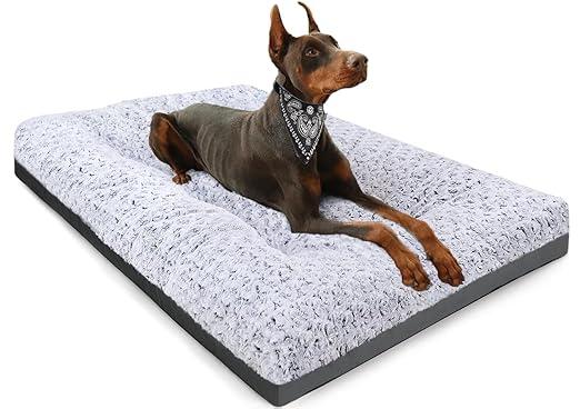 POCBLUE Deluxe Washable Dog Bed for Large Dogs Dog Crate Mat 35 Inch Comfy Fluffy Kennel Pad AntiSlip for Dogs Up to 60 lbs, 35" x 23", Grey
