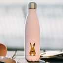 | Water Bottle with Cute Bunny Design | Stainless Steel | Double Wall Insulated | Pink | 17oz