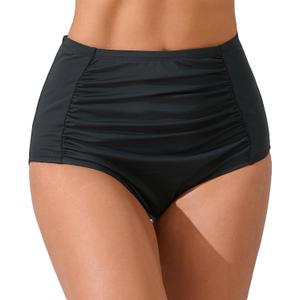 JOYBIK Womens High Waisted Full Ruched Bikini Swim Bottoms Tummy Control Full Coverage Swimsuit Bottoms (Large, Grey (Ruched Front))