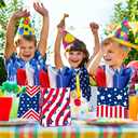 JOYGATHER 24 Pcs Patriotic Party Favors Bags with 24 Tissue Paper, USA American Flag Gift Goodie Kraft Paper Bags for 4th Of July Independence Day Veterans Day Memorial Day Birthday Party