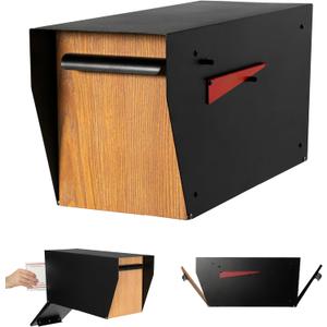 Ilyapa Large Modern Mailbox for Outside - Black, Rear Door - Post Mount