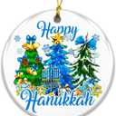 6 x Happy Hanukkah Ornament 2025  White Elephant Gift with Menorah, Stars of David & Festive Trees  Ceramic Round Hanukkah Decoration, Jewish, Home & Party Keepsake