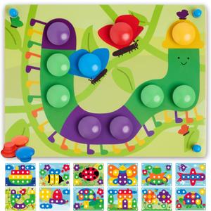 Nene Toys Wooden Color Matching Puzzle for Toddlers 2+ Years  Montessori Pegboard Button Game with Wooden Nails & Cards  Educational Toy for 2 3 Year Old Boys Girls  Fine Motor Skill Learning