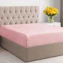 King Size Fitted Bed Sheet - Hotel Luxury Single Fitted Bottom Sheet Only - Fits Mattress Between 8 to 16 inches - Deep Pockets, Extra Soft and Wrinkle Free - Comfy Breathable & Cooling - Baby Pink