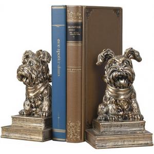 Vintage Antique Gold Dog Bookends,Decorative Book Ends for Shelves,Creative Resin Schnauzer Statues Book Holders for Desk Home Office Bookshelf Decoration,Gifts for Dog Enthusiasts