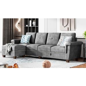 Shintenchi Sectional Couch,Convertible L Shaped Couch with Storage,Sofa Set with Storage Ottoman for Living Room,Light Grey