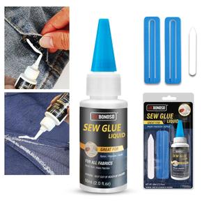 Fabric Glue, Liquid Stitch Fabric Glue for Clothing Permanent Washable for All Fabrics, Clothes, Patches, Denim, Flannel, Cotton, Polyester, Leather 2 oz.