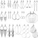 16 Pairs Clip on Earrings Women Jewelry Set Clip on Bohemian Earrings Clip on Hoop Dangle Drop Earrings Geometric Triangle Round Tassel with Rubber Pads Non Piercing Earrings for Women (Silver)