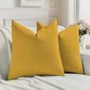 FUTEI Mustard Yellow Chenille Decorative Throw Pillow Covers 18x18 Inch Set of 2,Soft Cozy Faux Linen Textured Cushion Case,Farmhouse Home Decor for Couch Living Room