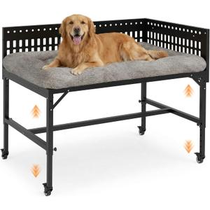Beside Dog Bed,2 Panels Adjustable Height Dog Bunk Beds,41.3”x27.5” Metal Frame & Cushion, Converts to Bunk Bed or Bed Extension Attachment for Human Bed, for Large Dogs