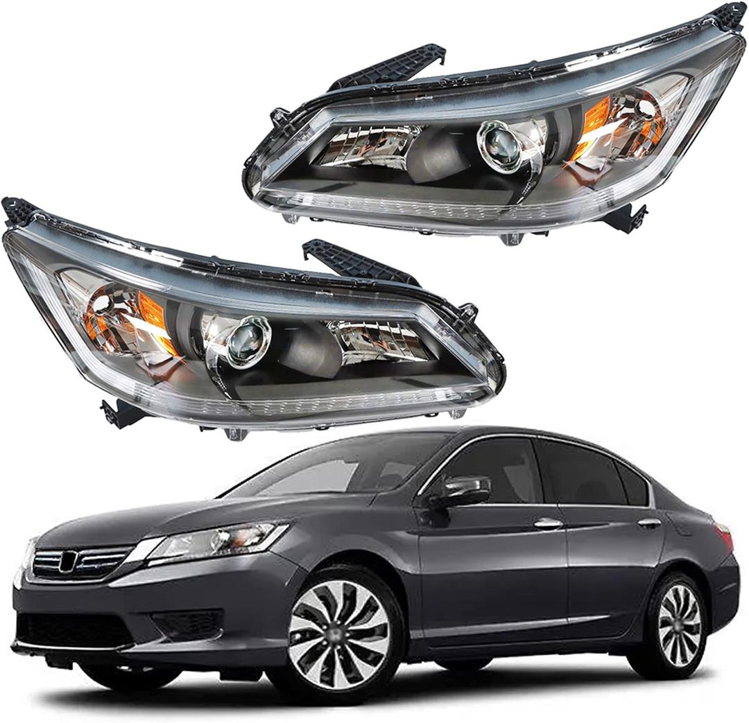 Headlight Assembly Replacement for Accord 2013 2014 2015 Headlight Assembly without DRL Headlamps Pair Left and Right Side Headlight Replacement for 33100T2AA01 33150T2AA01 HO2502151 HO2503151