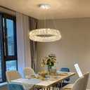 Modern Crystal Chandelier Dimmable LED 16 Inch Ring Pendant Lights Adjustable Glam Chandeliers Lighting Fixtures for Dining Room Living Room Bedroom Silver Light