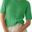 Saodimallsu Womens Cable Knit Sweater Tops Short Sleeve Crew Neck Loose Casual Summer Pullover Sweaters (Green)