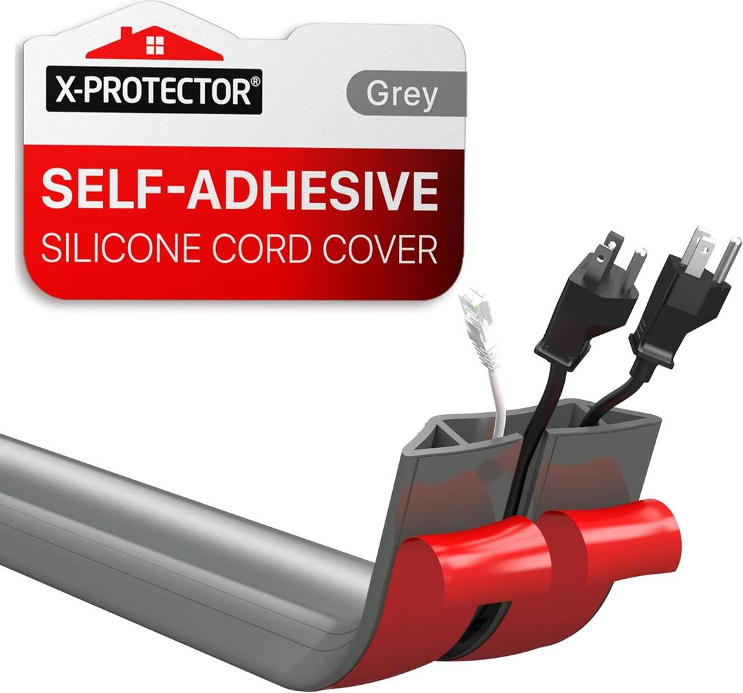 Floor Cord Cover by X-Protector  5 Overfloor Cord Protector  Self-Adhesive Power Cable Protector  Silicone Cord Protector  Ideal Extension Cord Cover to Protect Wires On Floor (60 in) (Grey (Big Hole))