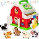 Montessori Toys for 1 2 3 Year Old Boys Girls, Musical Barn Farm Animal set for Toddler, Shape Sorting Educational Toy for Baby 12-18 Month, Learning Fine Motor Skills, Christmas Birthday Easter Gifts