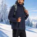 TACVASEN Mens Puffer Jacket Hooded Sherpa Lined Water Resistant Winter Coat, Large Size (Blue, L)