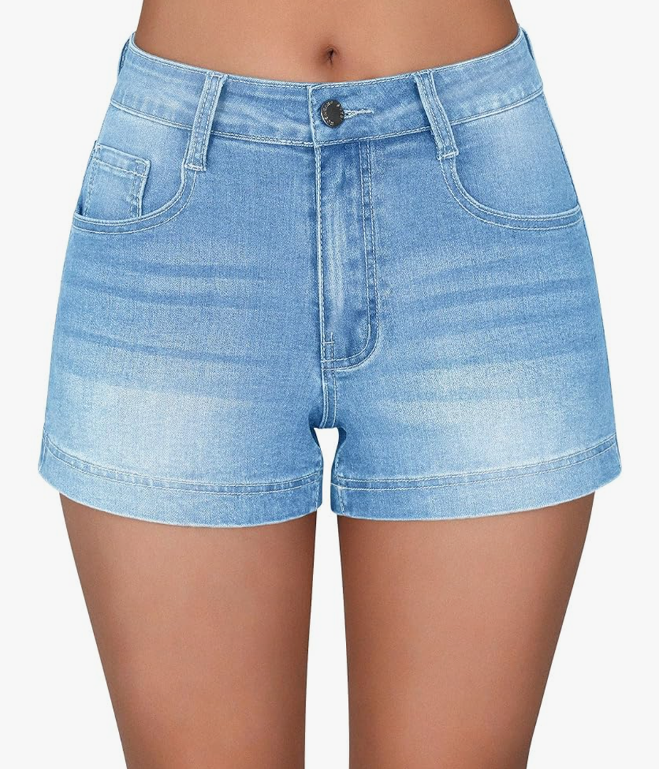 roswear Women's Casual Summer High Waisted Basic Jean Shorts Stretchy Denim Shorts, S