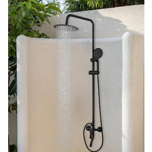 Matte Black Exposed Shower System 8 Inch Rainfall Shower Head 3 Functions Wall Mounted Outdoor Shower Fixtures Stainless Steel Bathroom Shower Set