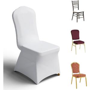 Trlyc 100 Pcs Spandex Chair Covers for Dining Chairs Stretch Polyester Dining Chairs Slipcovers for Wedding Party Decor Banquet Flat-Front Chair Cover (White)