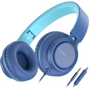 AILIHEN C8 Headphones Wired, On-Ear Headphones with Microphone and Volume Control, Corded 3.5mm Headset for Boys Girl School Smartphones Chromebook Laptop Computer Tablets Airplane Travel (Indigo) (Medium)