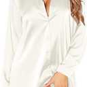 Ekouaer Womens Silk Satin Nightgown Button Down Sleepshirt Long Sleeve Sleepwear S-3XL (White, S)