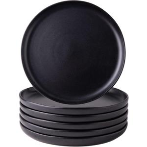 AmorArc Ceramic Dinner Salad Plates Set of 6, Wavy Rim 8.5 Inch Dish Set, The Dessert,Salad, Appetizer, Small Dinner etc Plate,Microwave, Dishwasher Safe, Scratch Resistant, Matte Black