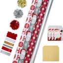 LaRibbons Christmas Wrapping Paper Set, Classic Santa Face & Plaid Design with Gift Bow & Ribbons & Tags, Perfect for Christmas, Holiday, Winter Party, Xmas, 30 Inch X 10 Feet (4Rolls, 100 sq.ft.ttl.)