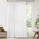 Ivory White Pinch Pleat Linen Sheer Curtains 90 Inches Long 100 Inch Wide for Patio Sliding Door Light Filtering Semi Sheer Pleated Drapes Back Tab Extra Wide 100 x 90 Curtain for Living Dining Room