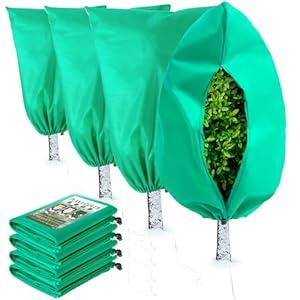 Homimp Plant Covers Freeze Protection, 4 Pack Frost Covers with Zipper Drawstring (31.5" x 47.3") Plant Protection Cover Bags for Outdoor Winter Frost Cold Weather Shrubs Trees Jacket Covers(Green)