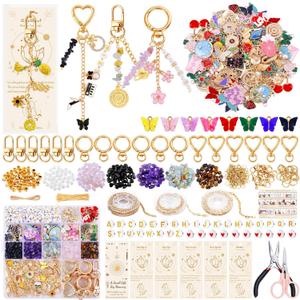 TOHONGADON 907 Pcs Lip Gloss Charms, Keychain Making Kit, Bag Charm Kit with 5 Kinds of Crystal Stones, 343 Charms, 24 Keychain Clips, Key Ring Jewelry Plier, Extender Chain for DIY Crafting