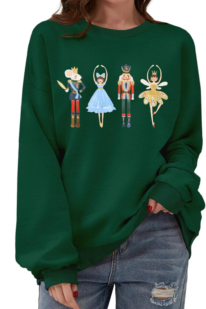 Women's Christmas Nutcracker Sweatshirt Crewneck Long Sleeve Shirt Xmas Holiday Pullover Tops, Large
