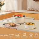 Dezin Hot Pot Electric, 2L Non-Stick Saut Pan, Rapid Noodles Cooker, Mini Portable Pot for Steak, Egg, Fried Rice, Ramen, Oatmeal, Soup with Power Adjustment & Spatula, College Dorm Room Essential