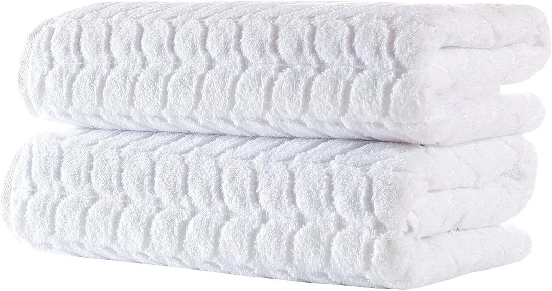 BAGNO MILANO Turkish Bath Towels, Soft Plush Jacquard Luxury Bath Towels, Quick Dry Towel Set (White, 2 PCS Bath Towel Set)