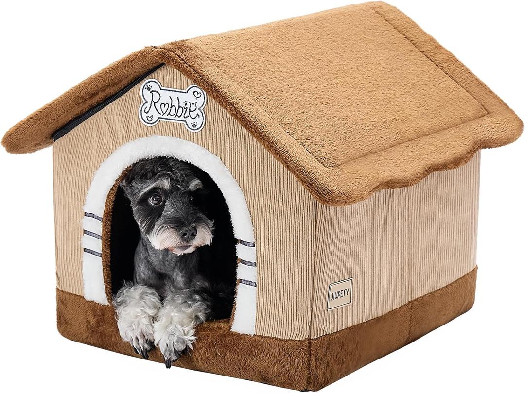 Jiupety Indoor Dog House with Frame, Large Dog Cave Bed, Insulated Cozy, Suitable for 15-30 lb, Large (20"18"18"), Brown
