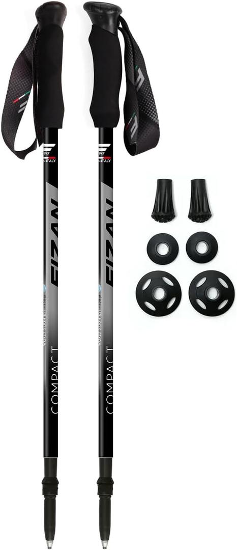 Fizan Compact 3 Trekking Poles  5.6 oz Ultralight, Backpacking, Thru Hiking Poles, Adjustable, Collapsible, Customized Fit, EVA Grips, Aluminum Walking Sticks (Compact 3) (Grey)