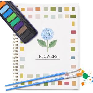 Dancart Watercolor Kit with Outlines, 12 Colors Rustproof Box, 3 Brushes & MultiTheme Painting Kit for Teens & Adults (Blue flower)