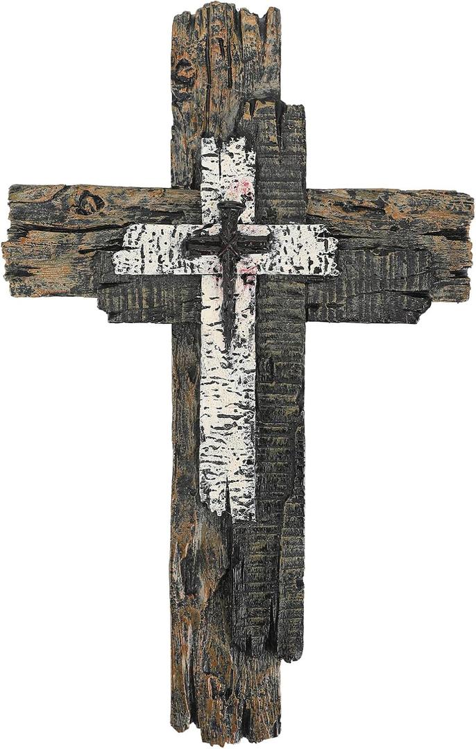 Taprion Modern Rustic Wall Cross Christian Cross Wall Decor - Brown Wood Tones Wall Art for Home Decor (13L" x 8W", Brown Wood Tones)