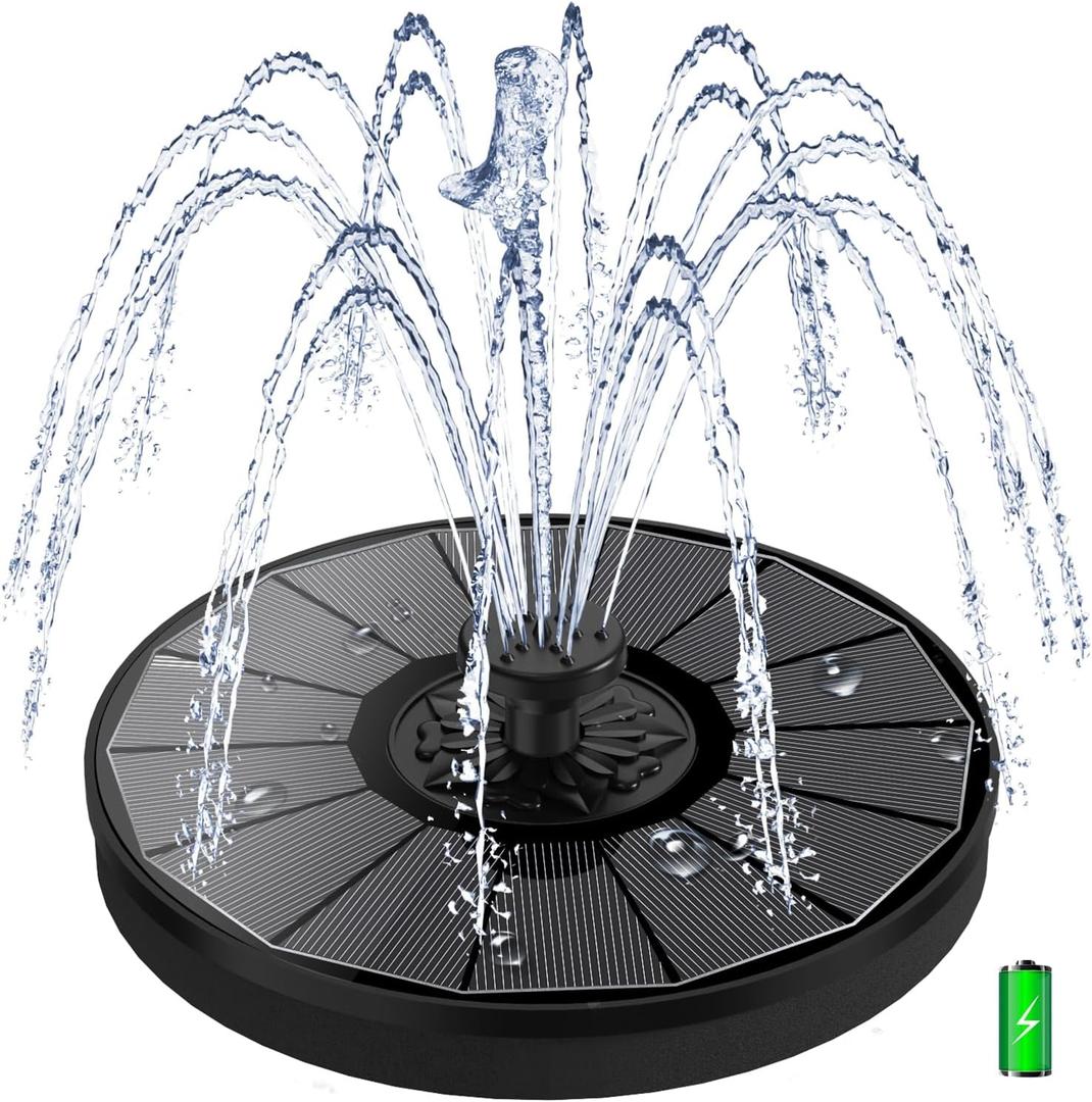 Yzert Solar Fountain with 2000 mAh Battery Backup Works in Cloudy, Glass Solar Powered Bird Bath Fountains with 7 Nozzles, 3.5 W Solar Fountain Pump for Birdbath,Garden, Outdoor, Pond (Black)