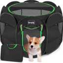 Portable Pet Dog Playpen, Pet Playpen Foldable Extra Heavy Duty Pop Up No Assembly Kennel Tent Crate Indoor Outdoor with Shade Ventilation Mesh for Small Dog, Kitten, Cat, Rabbit (Black)