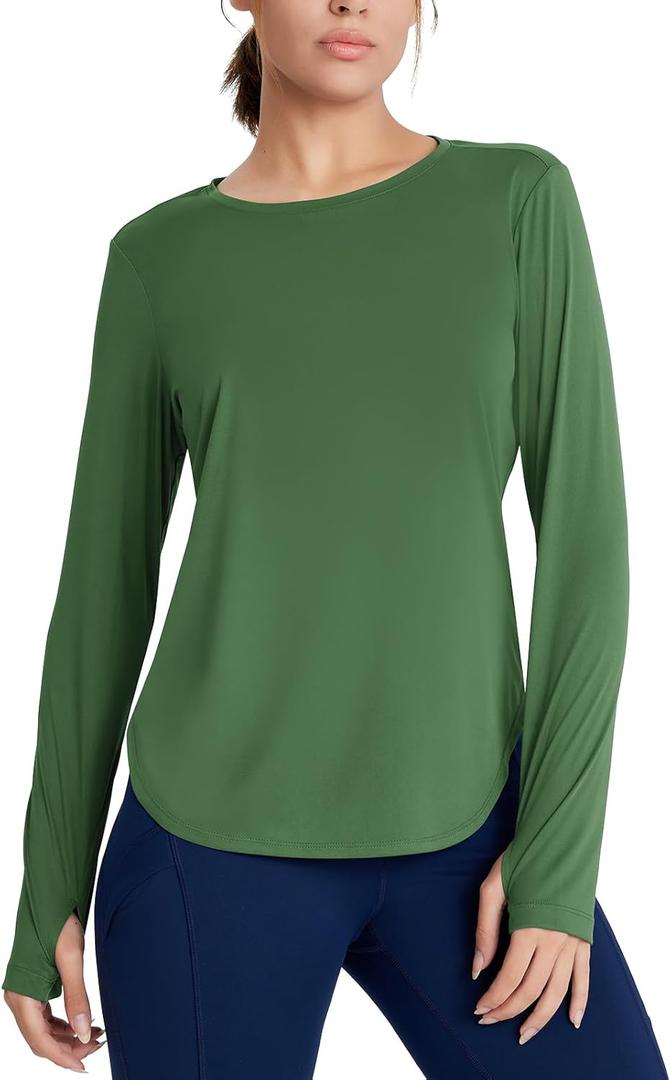 Women's Rash Guard Long Sleeve UV Sun Protection Shirts with Thin Hoodie UPF 50+ Lightweight SPF Tops for Hiking (Large)