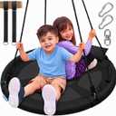 SereneLife Saucer Swing with Tree Hang Kit, 40 Outdoor Tree Swing, 2 Adjustable Hanging Rope Straps and Center Swivel Spinner for Kids (Black)