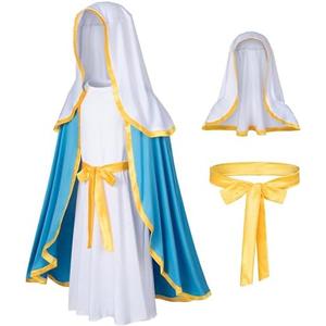 Irtysh Classic Girl Biblical Religious Virgin Mary Costume Fancy Dress Costume Headwrap Hat Waist Rope Set, Size 130