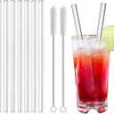 LessMo 8-Pack Reusable Glass Straws, Clear Glass Drinking Straw, Size 8.5''x10 MM, Including 2 Cleaning Brush- Perfect For Smoothies, Tea, Juice