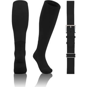 QBK 2T/3T/4T/5T Toddler Baseball Socks And Belt Youth Softball Tee Ball Combo Set for Boy Girl (1 Pairs of Socks & 1 Belt)