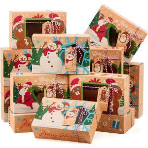 JOYIN 24 PCS Christmas Cookie Gift Baking Box 8.75" x 5.75" x 2.75 with Window Auto-Popup, Xmas Holiday Treat Boxes Containers with Tags for Party Favor Pastries, Cupcake, Brownies, Donut Gift-Giving