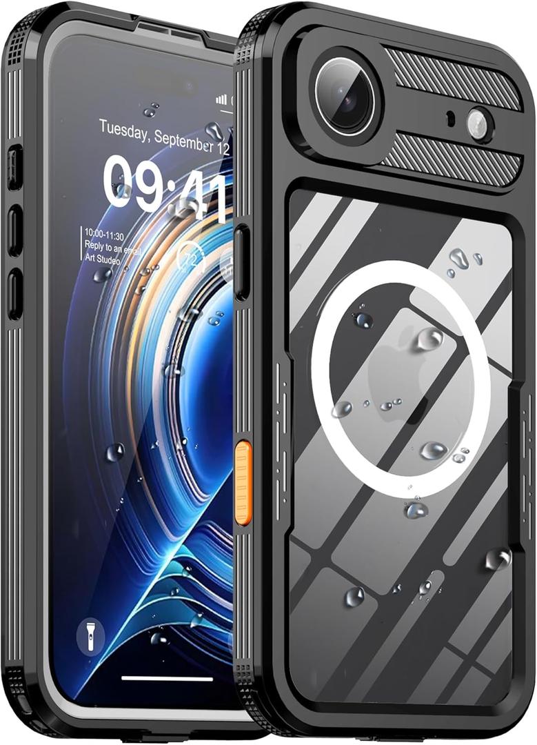 Ezanmull for iPhone Air Waterproof Case, with Built-in Screen Protector Dustproof Shockproof [Compatible with MagSafe] Full Body Underwater Protective Phone Cover for iPhone Air 6.5" (Black)