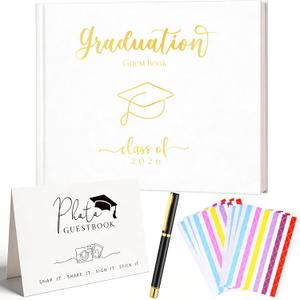 2026 Graduation Guest Book with Photo, White Gold Guest Sign in Book with Signature Pen for Class of 2026 Memory Scrapbook Graduation Party Favors for Guests, 120 Pages