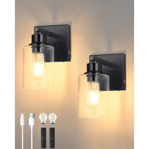 Battery Operated Wall Sconce Set of 2, Black Rechargeable Wall Lights with Timer Function, Easy Install Dimmable Wireless Wall Lamps Sconces Wall Decor for Living Room Bedroom Hallway, Emergency 3000K