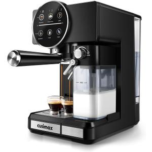 CUSIMAX Expresso Coffee Maker with Milk Frother,Cappuccino Machine Makes Espresso,Cappuccino,and Lattes with One-Touch Ease,and the Manual Mode Makes Creative Coffees with Cleaning Function (Glossy Black)