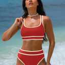 popvil Women's High Waisted Bikini Sets Neon Two Piece 2026 Swimsuit Sporty Adjustable Straps Bathing Suit (Red, Small)